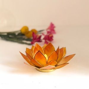 Anthro Capiz Orange Lotus Flower Tea Light Candle Holder